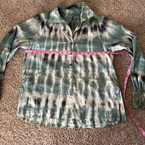 Raquel Allegra Green Moss Tie-Dye Button Collared Blouse Size 1 or Small - Picture 11 of 12